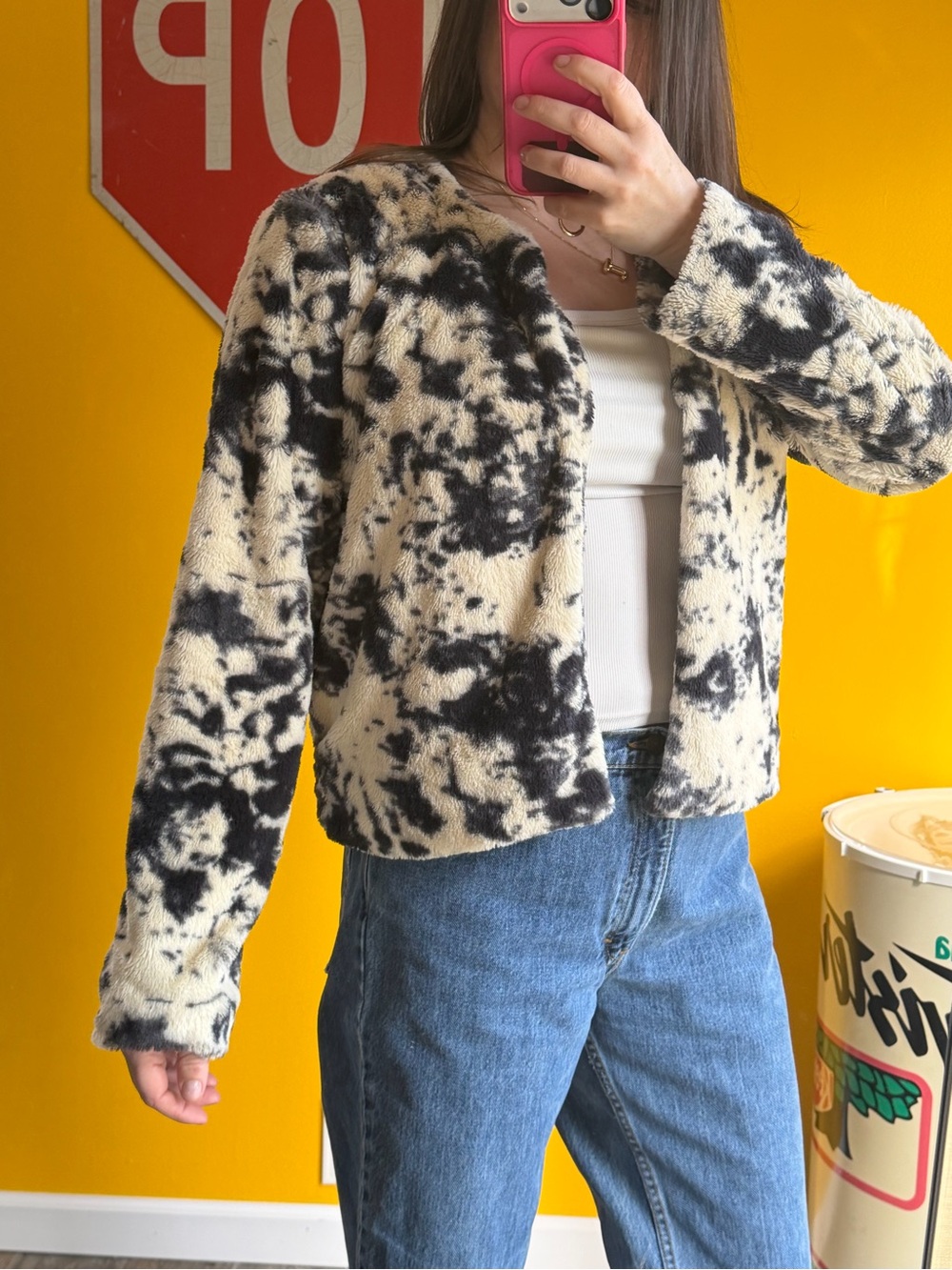 Willow + Clay  Black and White Faux Fur Jacket